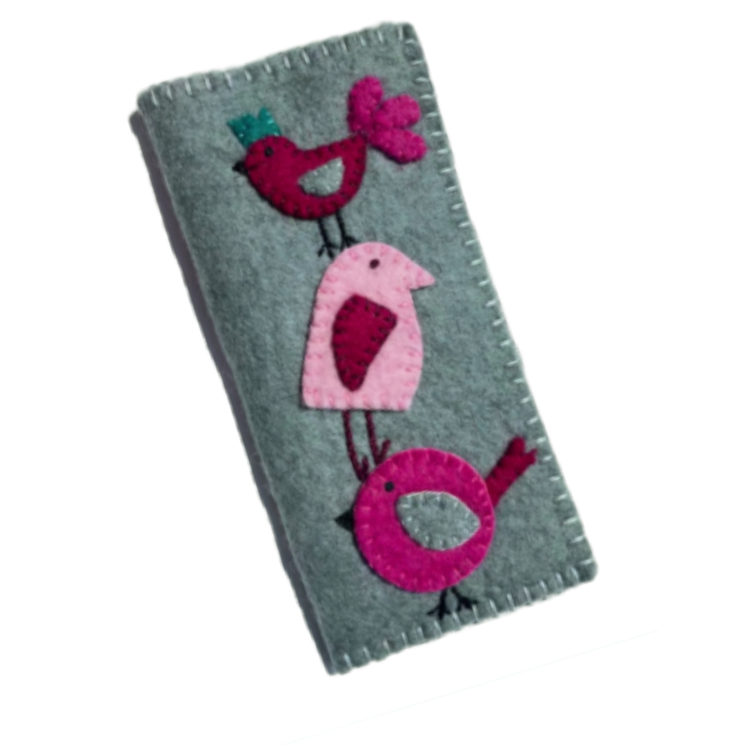 Silly Birds Felt Eye or Sun Glasses Case