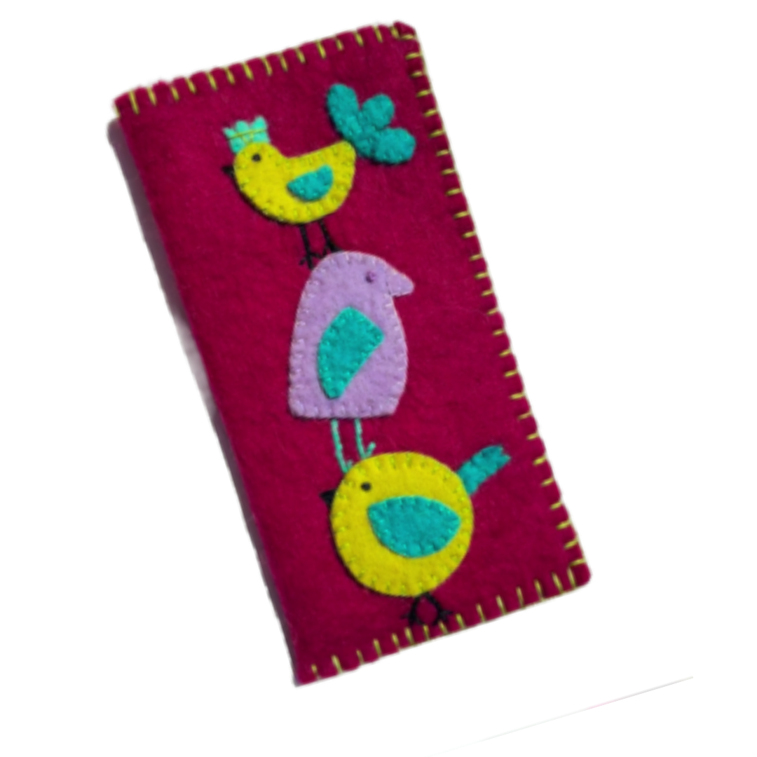 Silly Birds Felt Eye or Sun Glasses Case