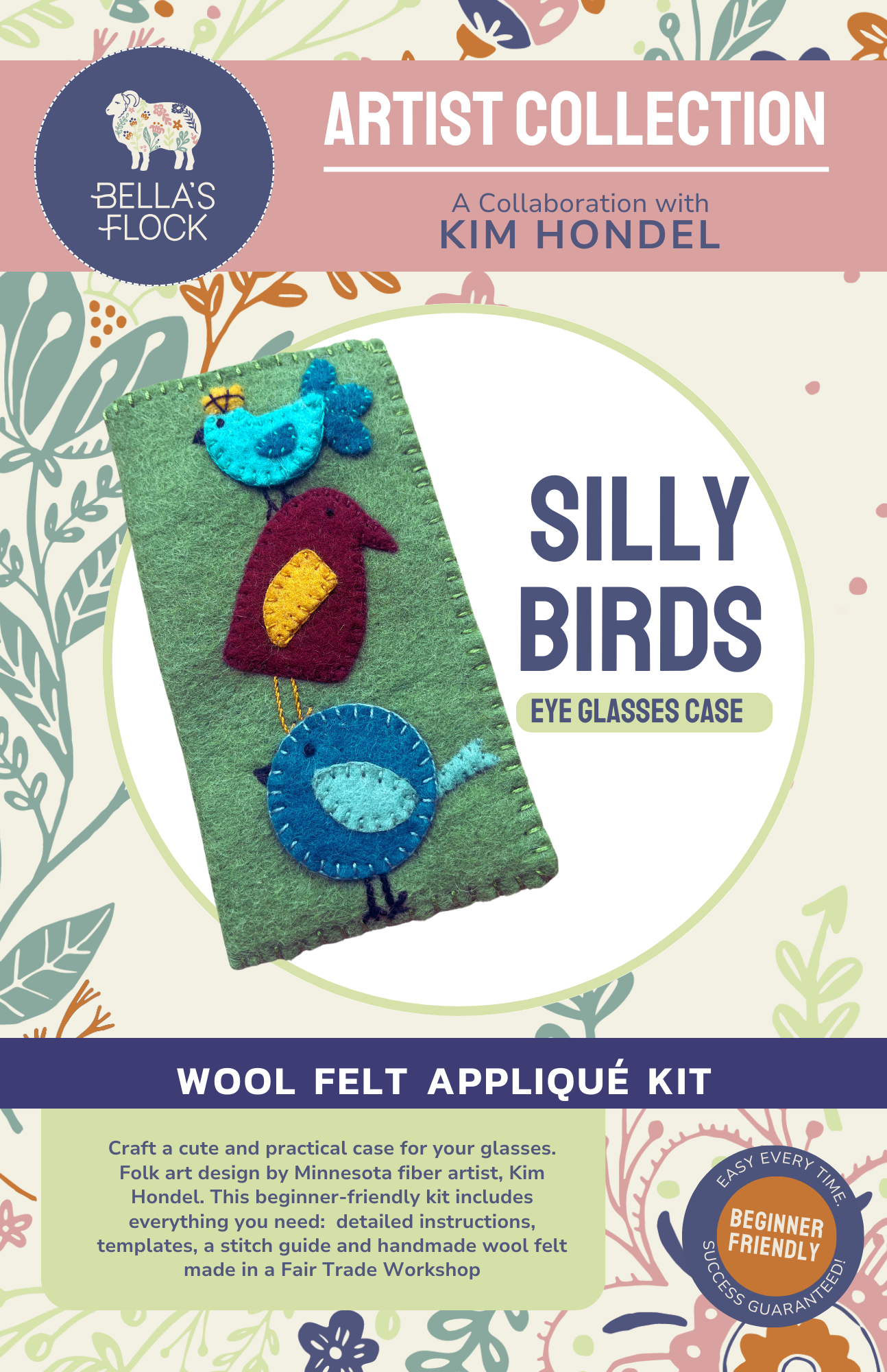 Silly Birds Felt Eye or Sun Glasses Case