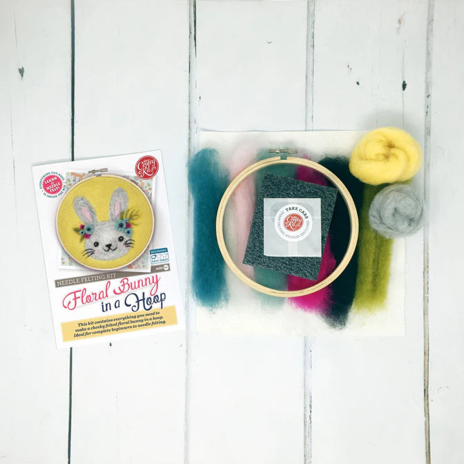 🎀 Sale! Floral Bunny in a Hoop Needle Felting Craft Kit