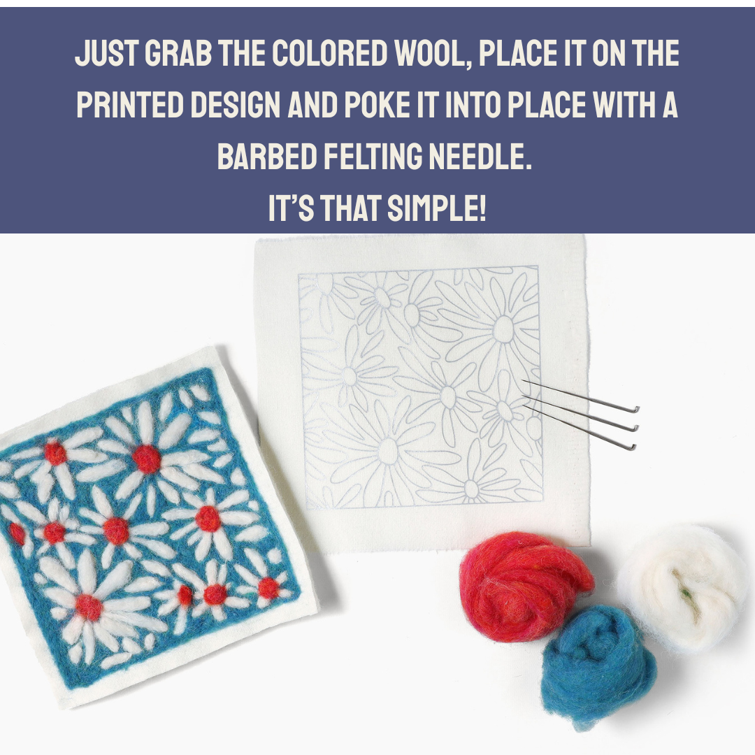 What's included in the Daisy Bold Blooms - Felted Art Tile kit