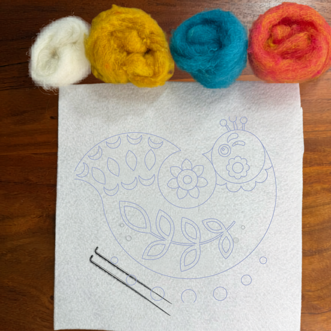 What's included in the Folk Bird Folk Hen - Felted Art kit