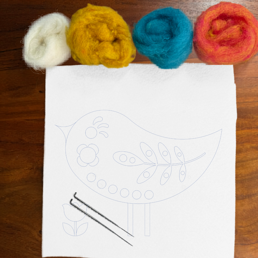 What's included in the Folk Bird Yellow Garden Bird - Felted Art kit