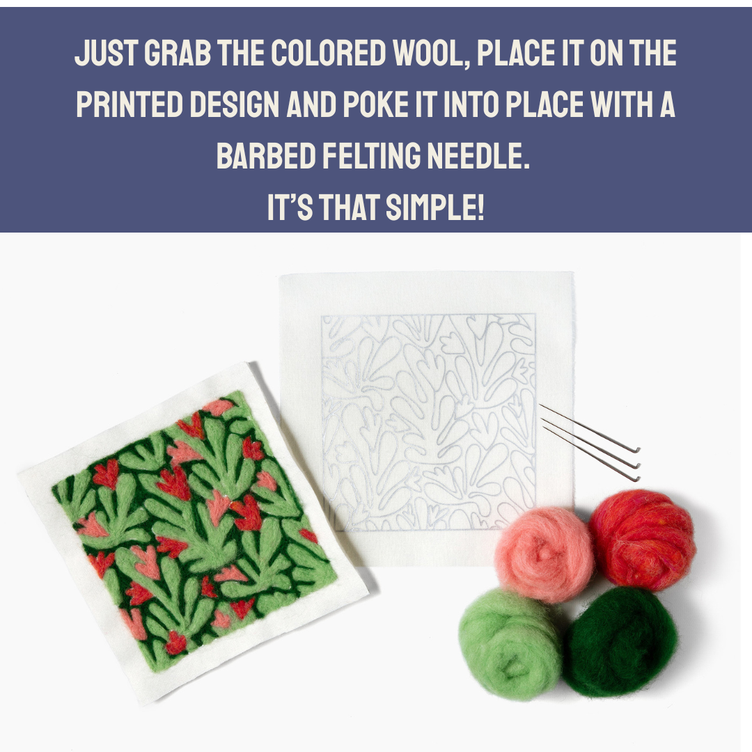 What's included in the Heart Blooms - Felted Art Tile kit