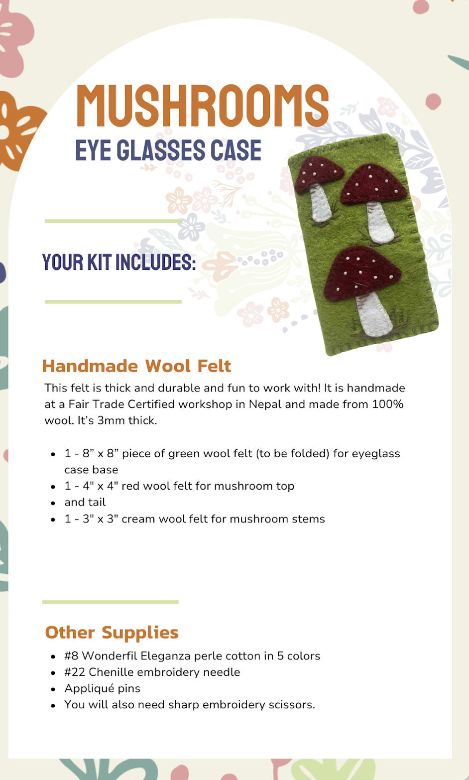 Woodland Mushroom Wool Felt Eye Glasses Case Kit