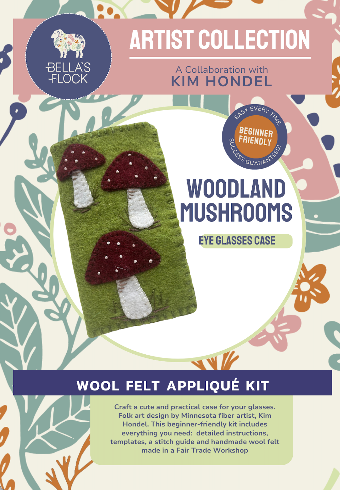 Woodland Mushroom Wool Felt Eye Glasses Case Kit