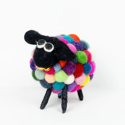 Cute Felt Sheep Figures - White & Rainbow Colors