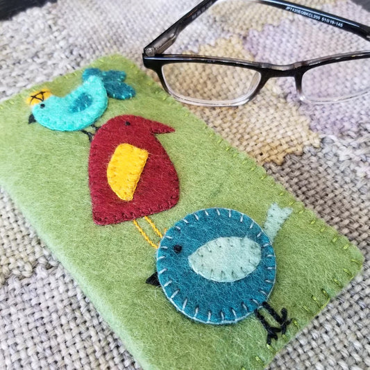 Silly Birds Felt Eye or Sun Glasses Case