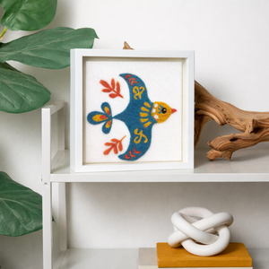 Folk Bird Soaring Blue Bird - Felted Art