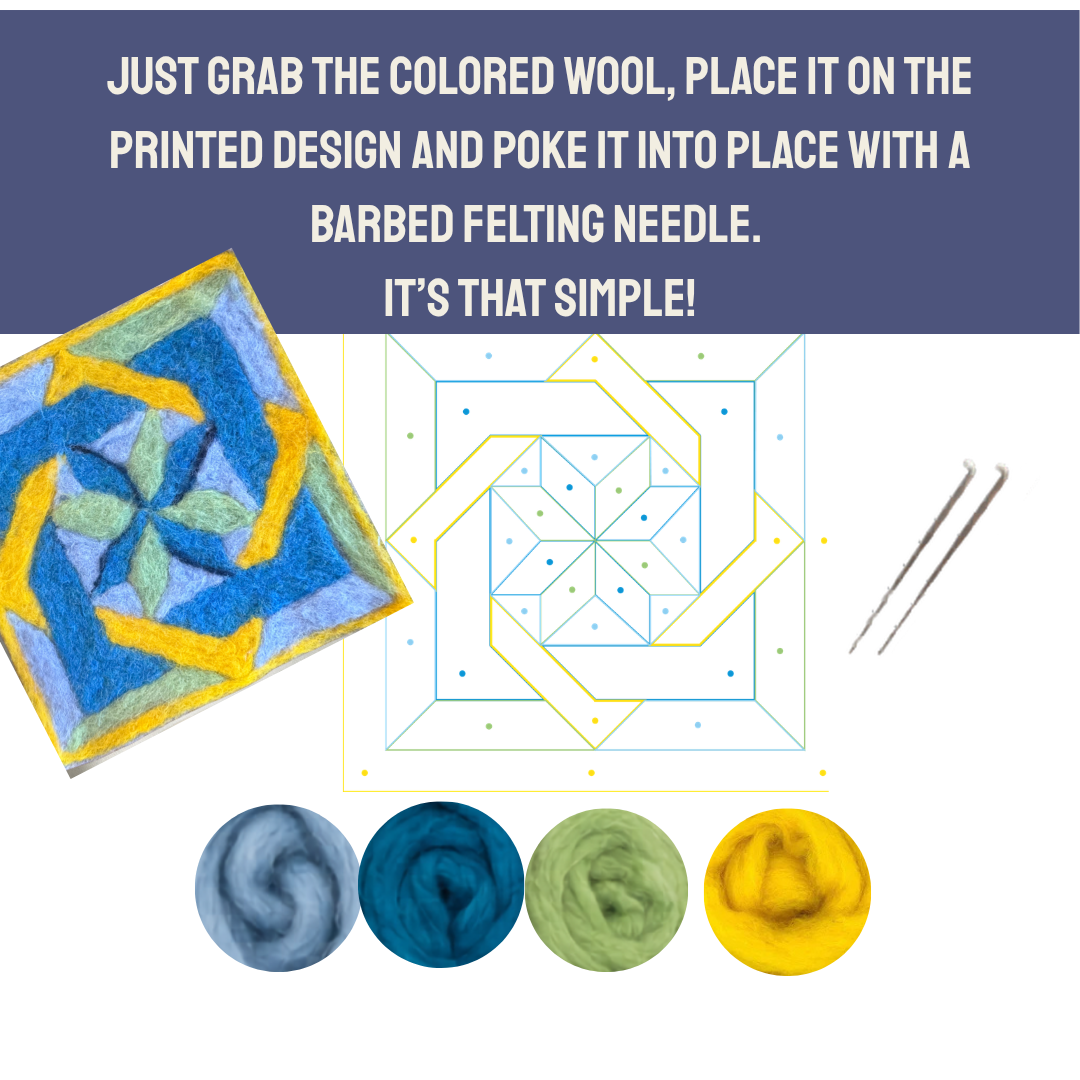 What's included in the Windmill Star Barn Quilt - Felted Quilt Square kit