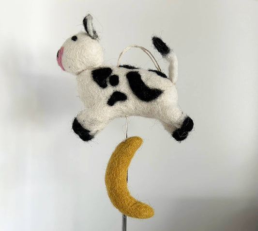 Cow Jumping Over The Moon Felted Wool Decoration / Ornament