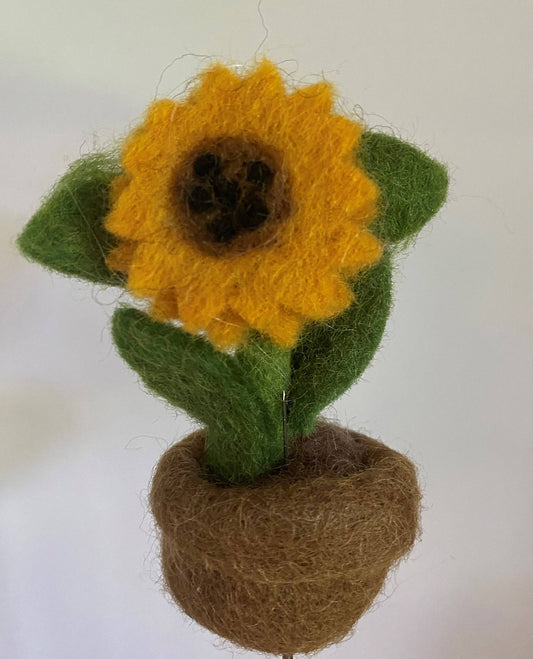 Felted Wool Sunflower in Pot ornament
