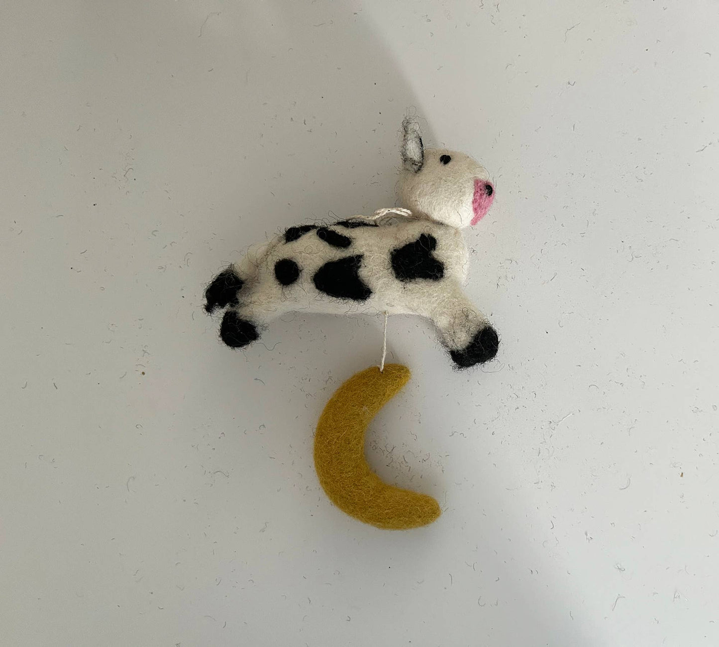 Cow Jumping Over The Moon Felted Wool Decoration / Ornament