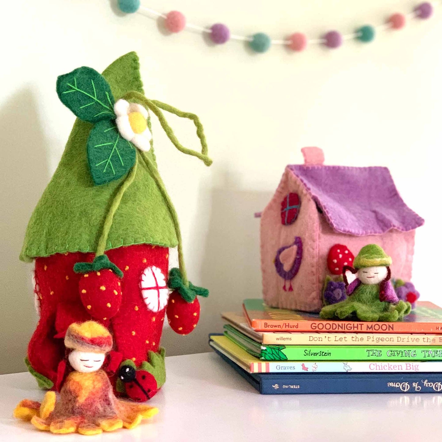 Handcrafted Strawberry Felt Fairy House with Fairy