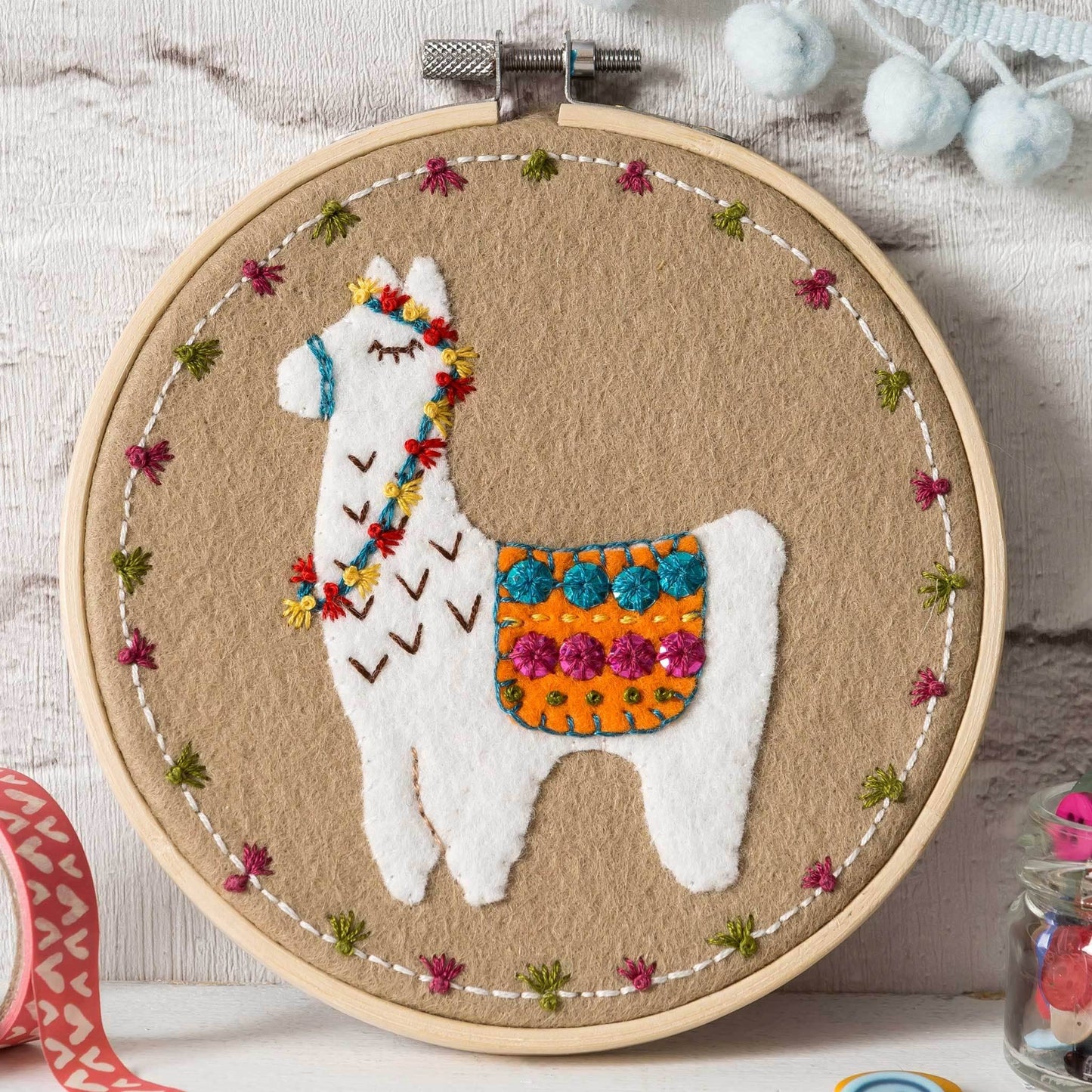 Llama Appliqué Hoop Craft Kit