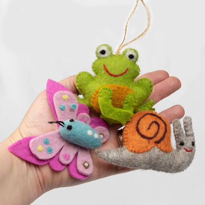 Frog, Butterfly, Snail and Ladybug Felted Ornaments