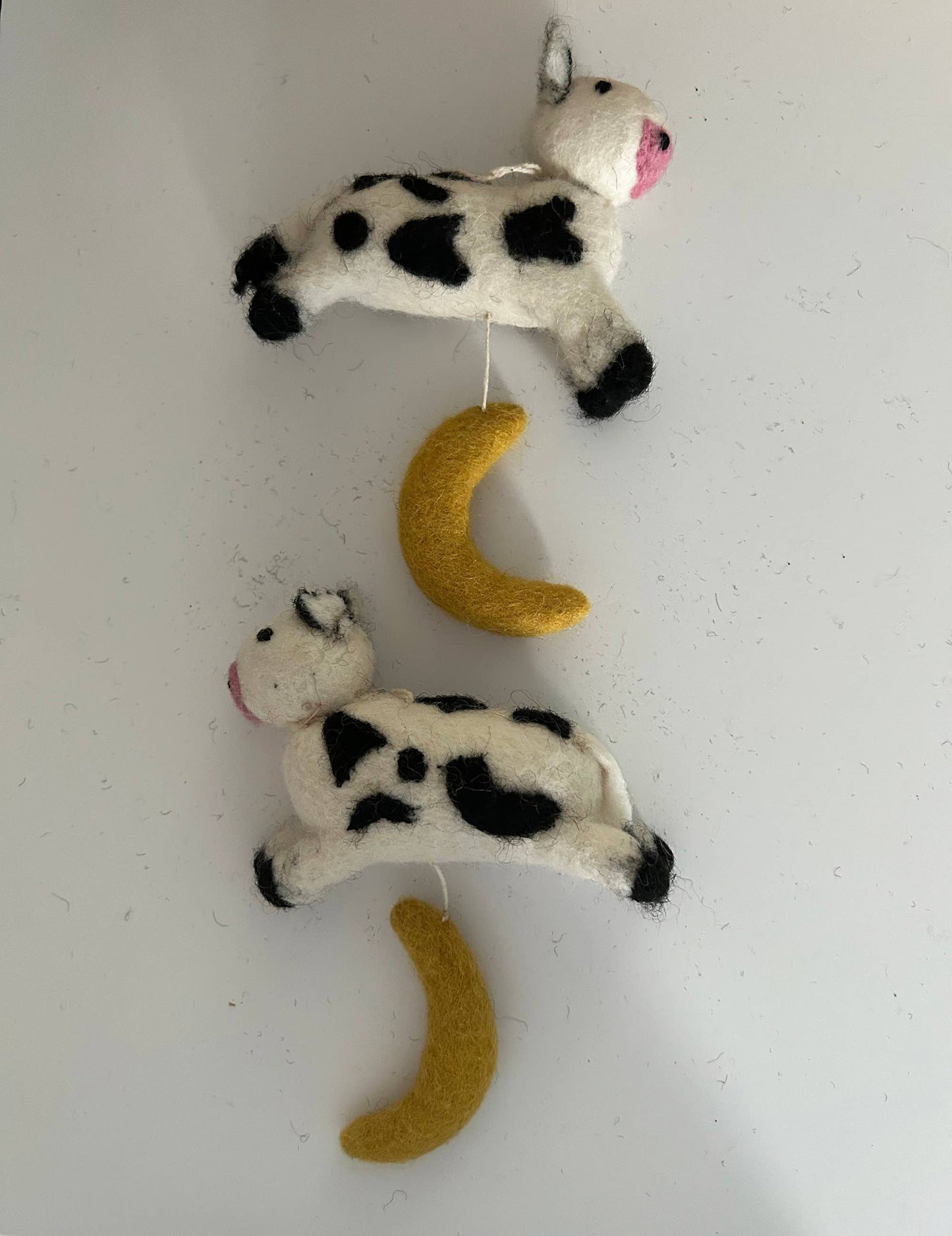 Cow Jumping Over The Moon Felted Wool Decoration / Ornament