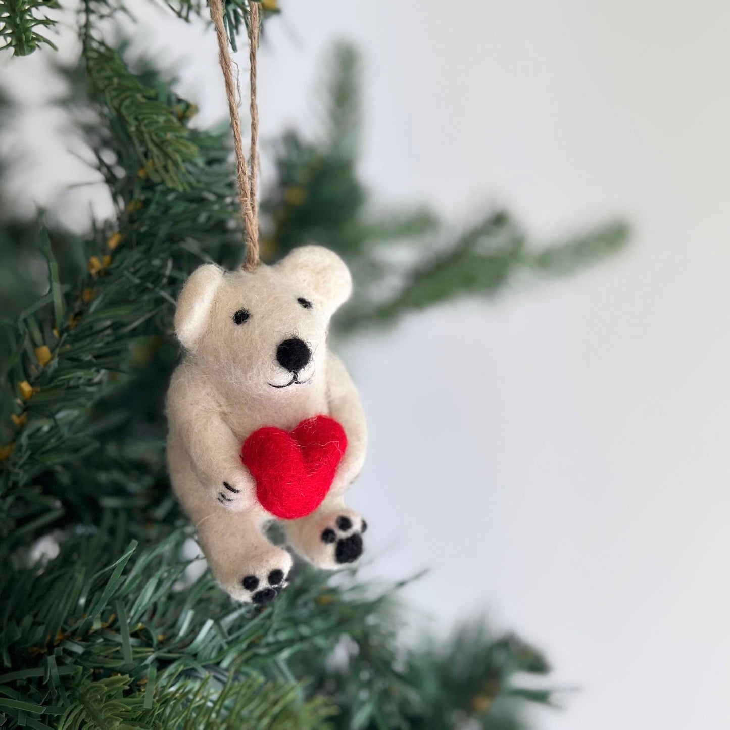 Felt Ornament - Mini Polar Bear Holding Heart