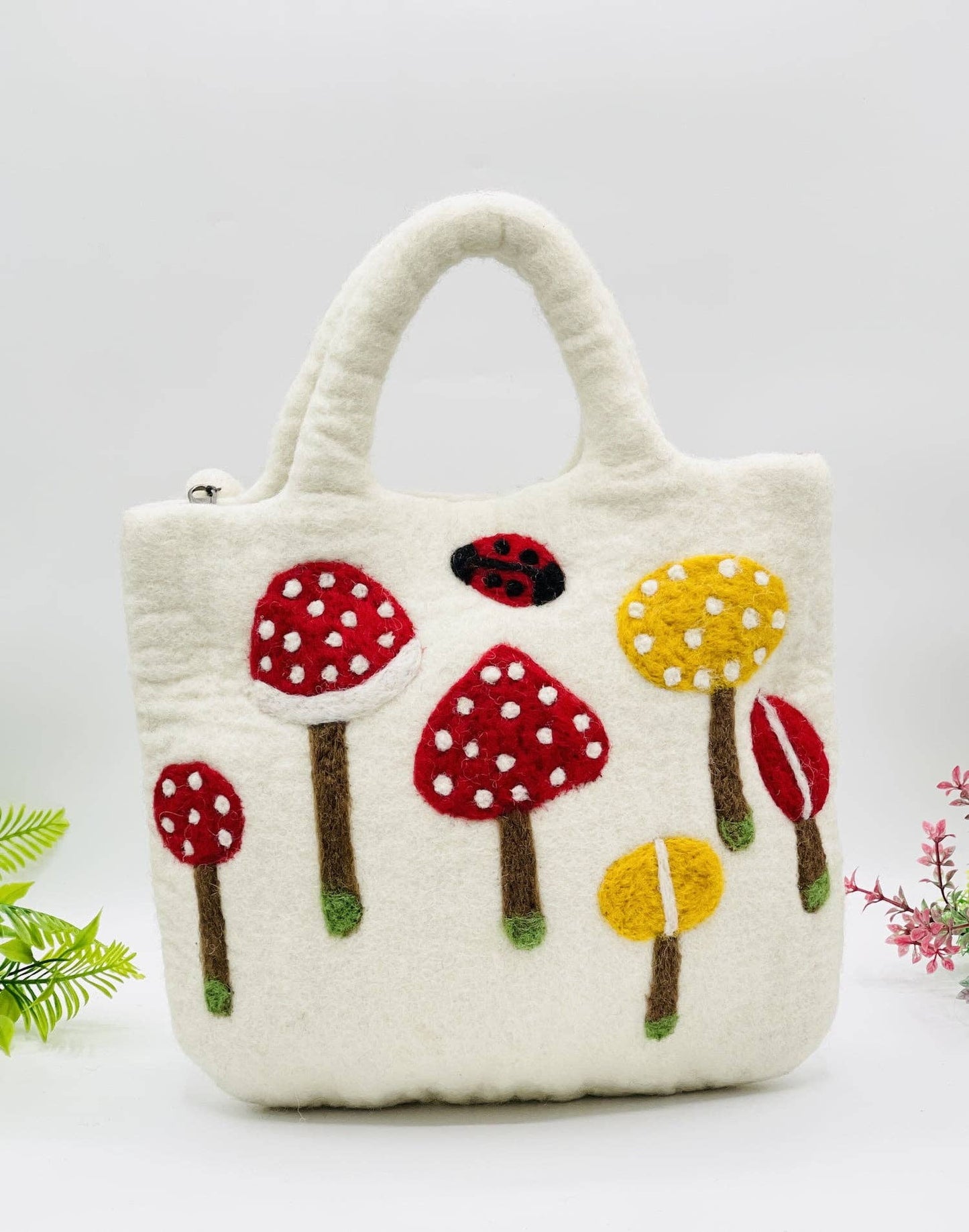 Wool Handbag with Colorful Mushrooms (also a great bag for your current WIP!)