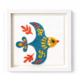 Folk Bird Soaring Blue Bird - Felted Art