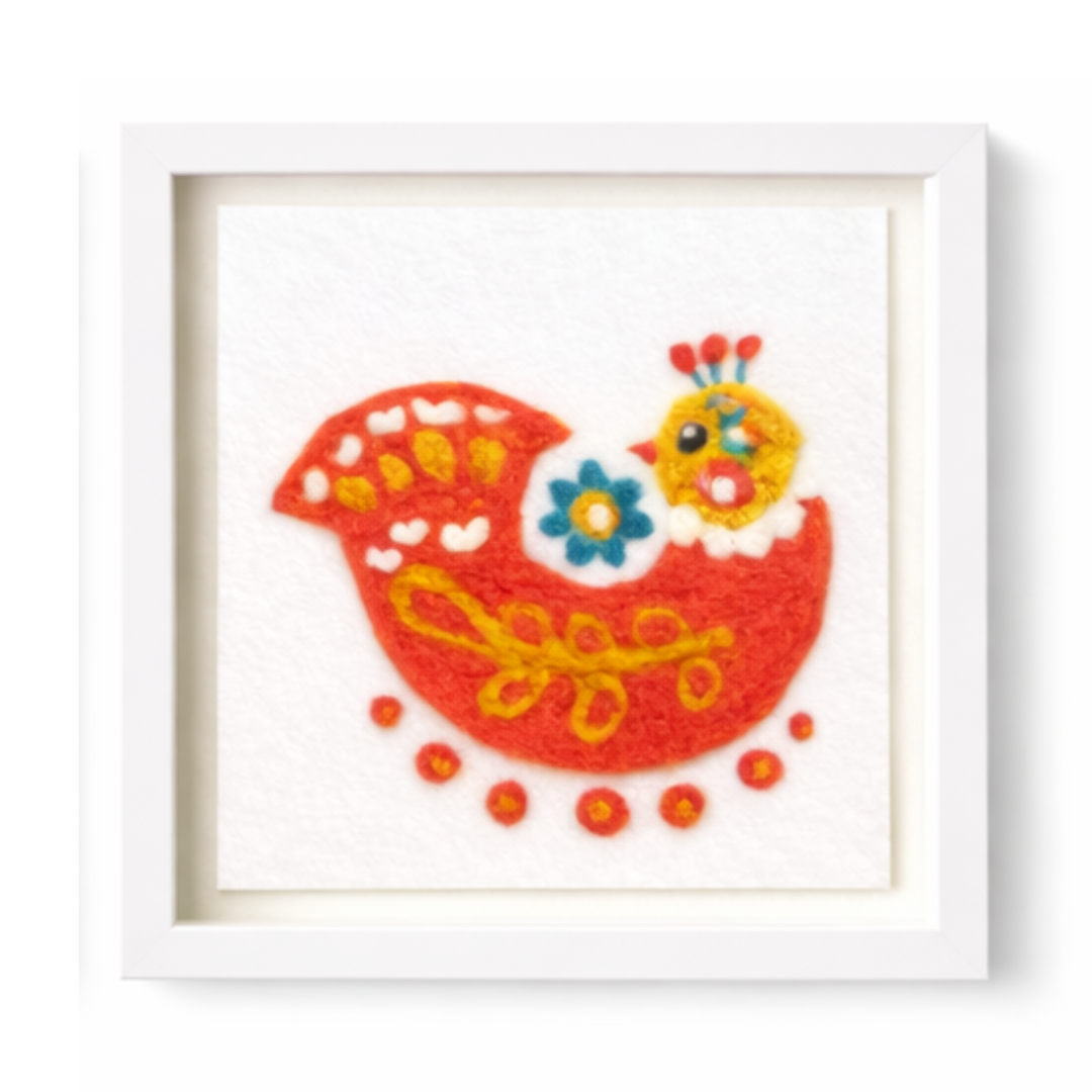 Folk Bird Folk Hen - Felted Art
