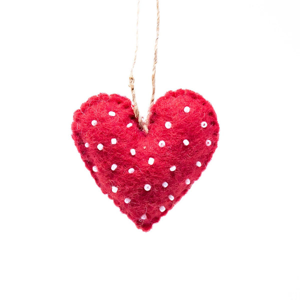 Mini Hearts Handmade Felt Ornament Pair
