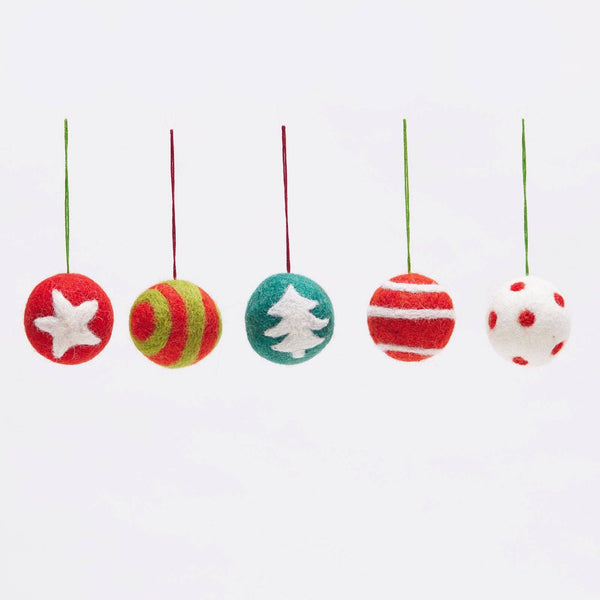 CHRISTMAS BALLS Felt Ornaments - 5 pc Set