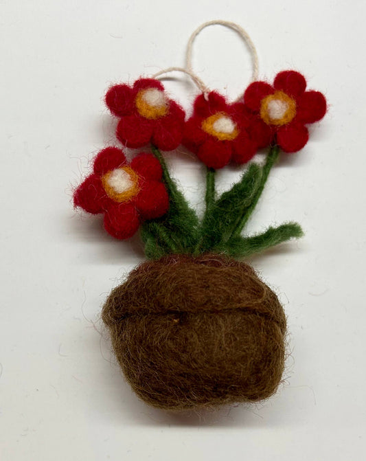 Felt Poppies Planted in a Pot Decoration / Ornament