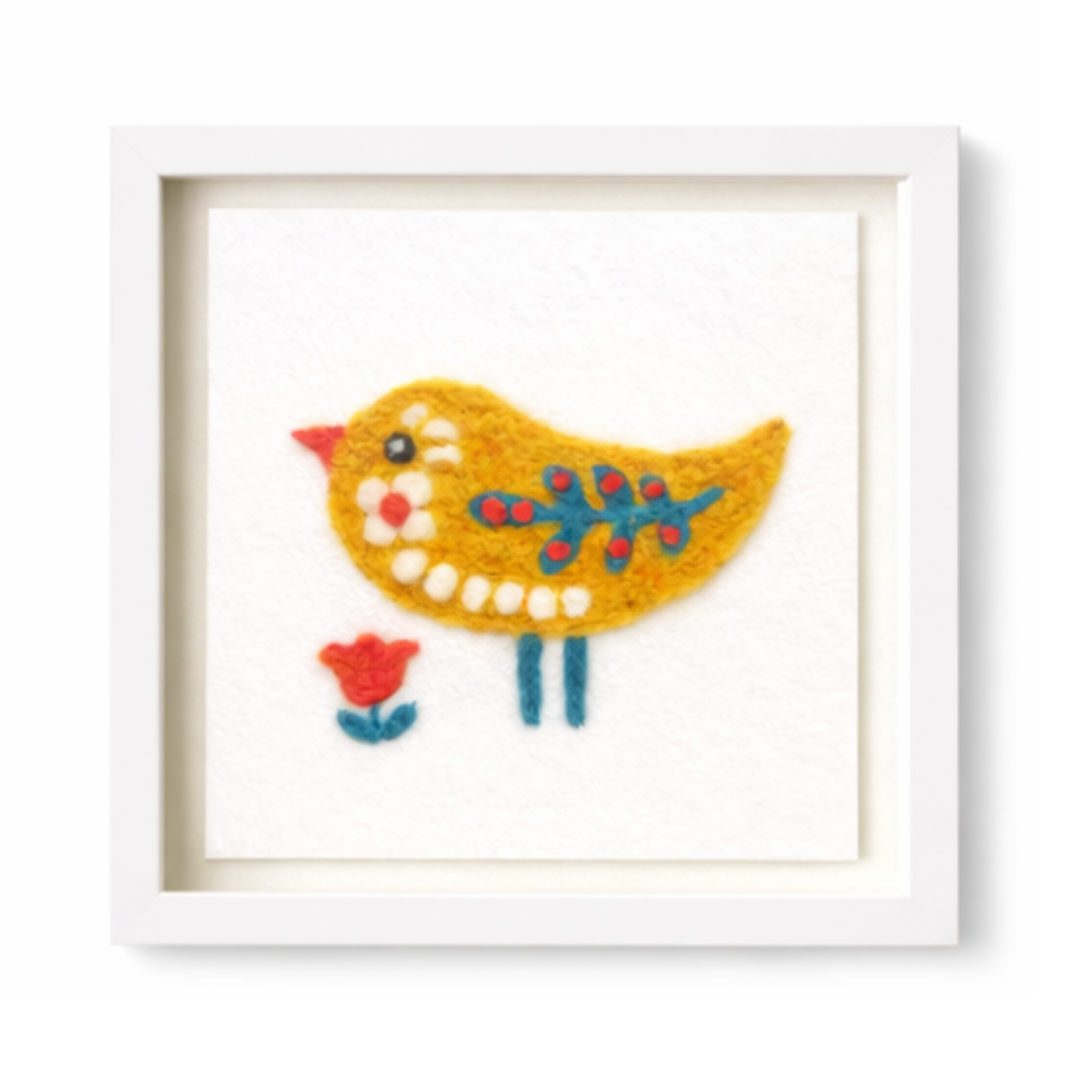 Folk Bird Yellow Garden Bird - Felted Art