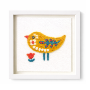 Folk Bird Yellow Garden Bird - Felted Art