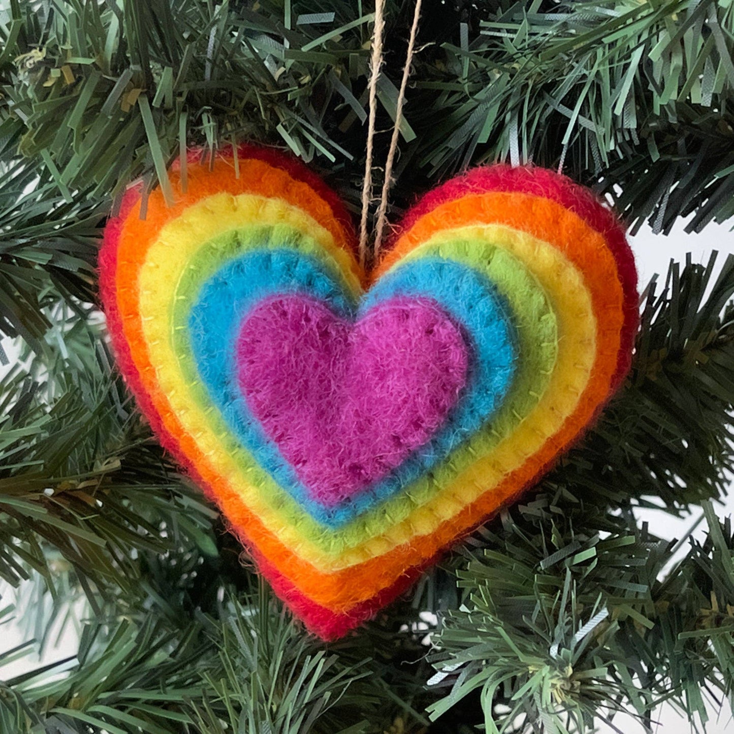 LOVE Burst Rainbow Heart - Handmade Felt Ornament