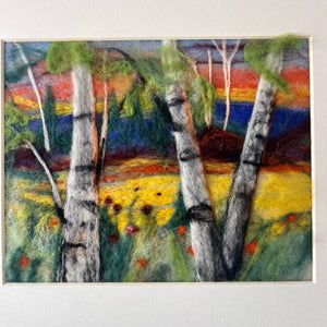 11/4 Felted Landscape with Birch Trees - Paint with wool! November 4