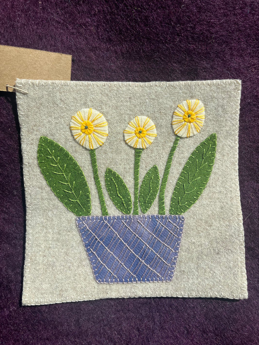 Applique Art Piece with White & Yellow Flowers in Pot