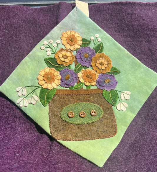 Applique Art Piece with Flowers in Basket