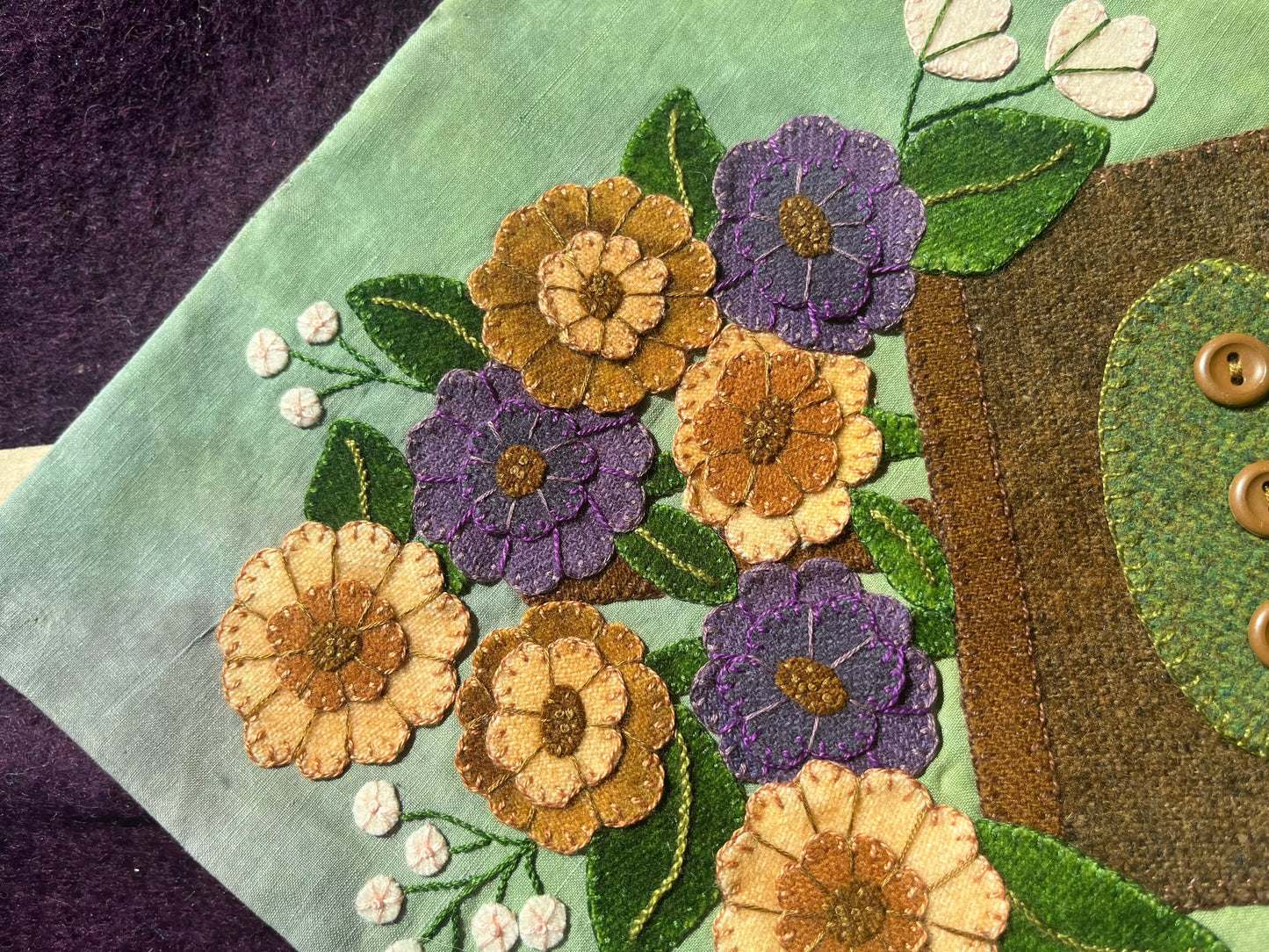 Applique Art Piece with Flowers in Basket