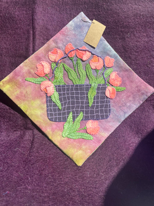 Applique Art Piece with Tulips & Basket