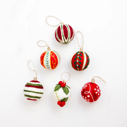 Beautiful Embroidered Felt Holiday Balls - Red or White