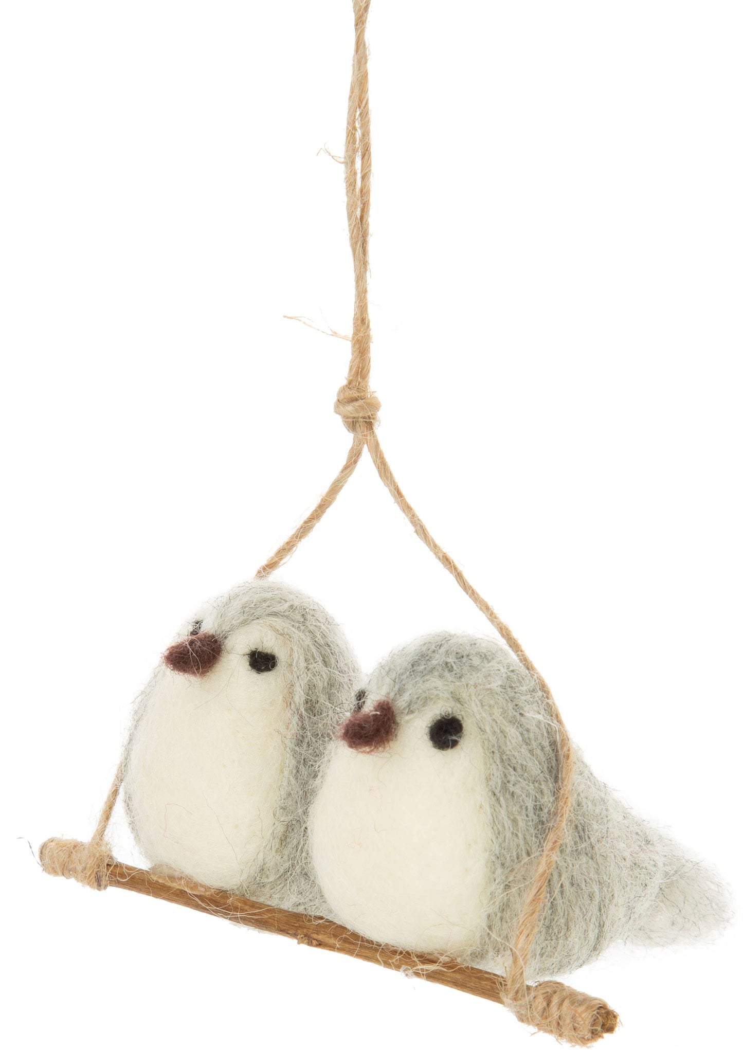 Grey Felt love bird couple on swing ornament