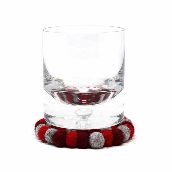 Root Chaka Red Felt Ball Coasters - Set of 4