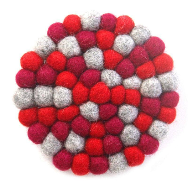 Root Chaka Red Felt Ball Coasters - Set of 4