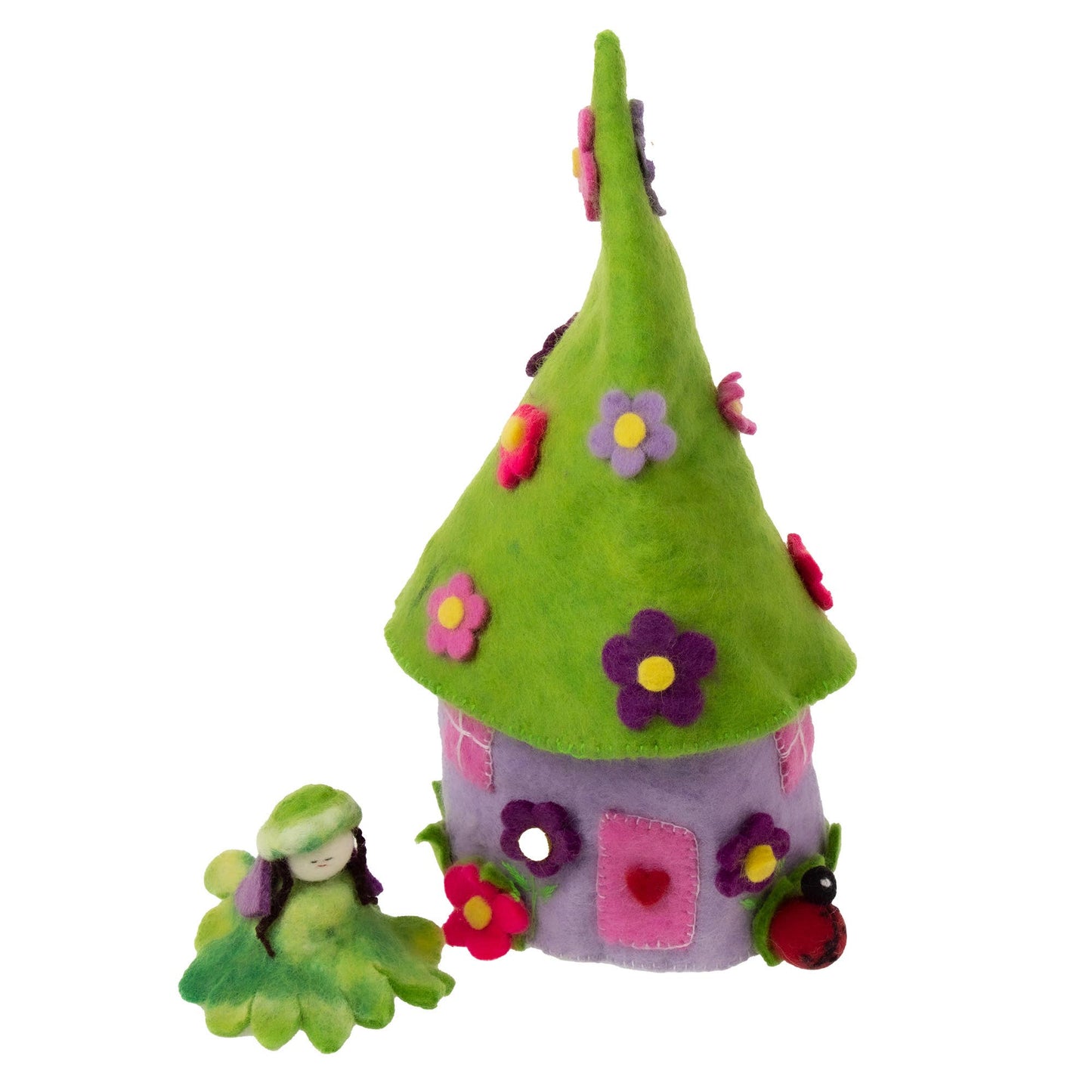 Handcrafted Purple Felt Fairy House with fairy