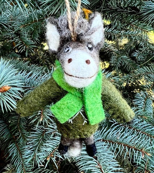 Donkey in Ski Sweater and Scarf - Felted Wool Ornament
