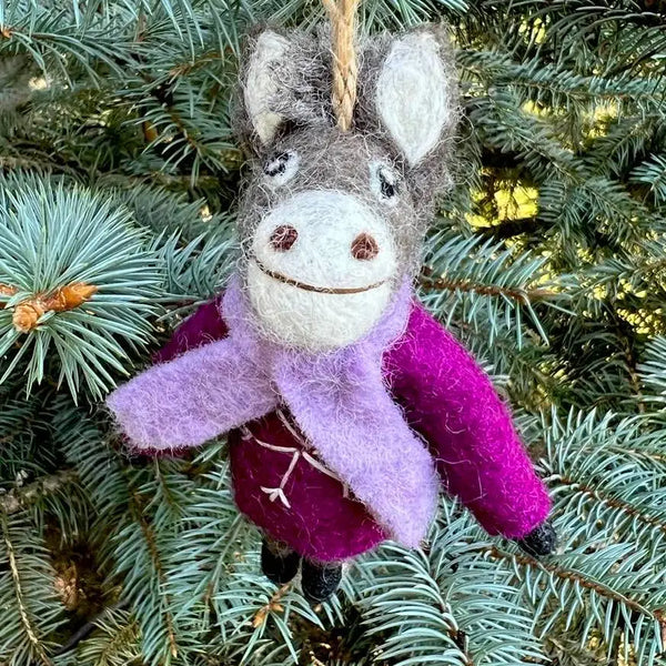 Donkey in Ski Sweater and Scarf - Felted Wool Ornament