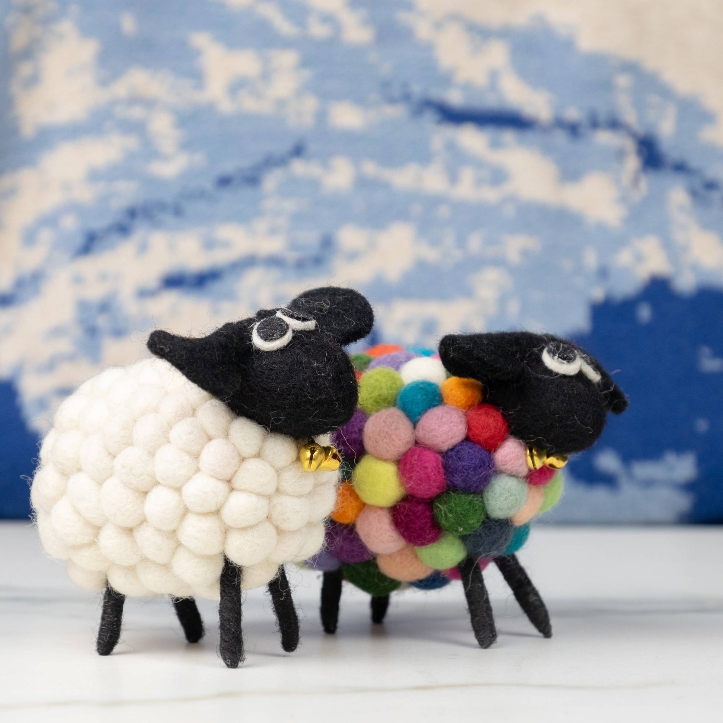 Cute Felt Sheep Figures - White, Black  & Rainbow Colors