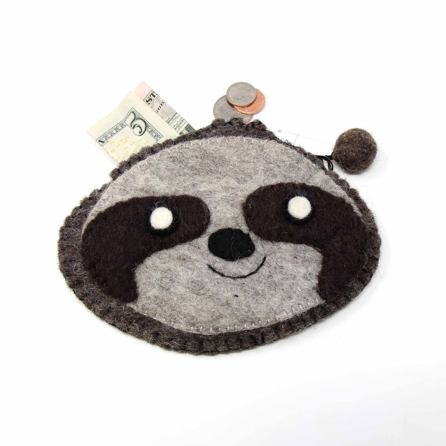 Sloth Felt Zipper Coin Purse