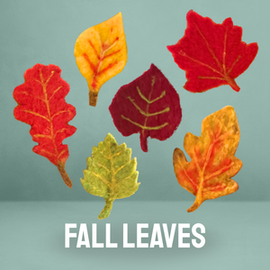 Six needle felted fall leaves from the Bella's Flock Fall Leaves kit