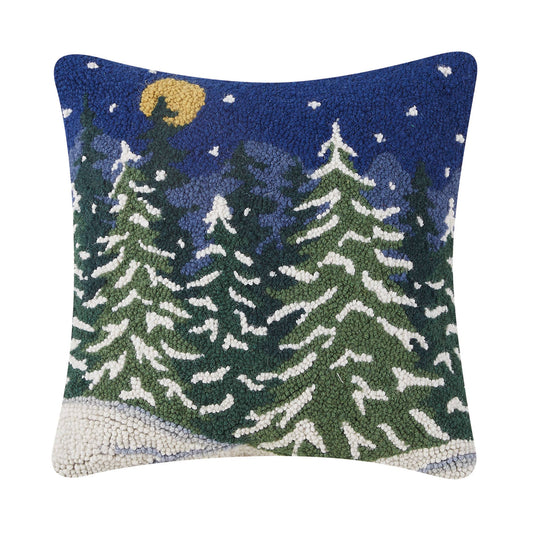 Snowy Trees 100% Wool Hook Pillow