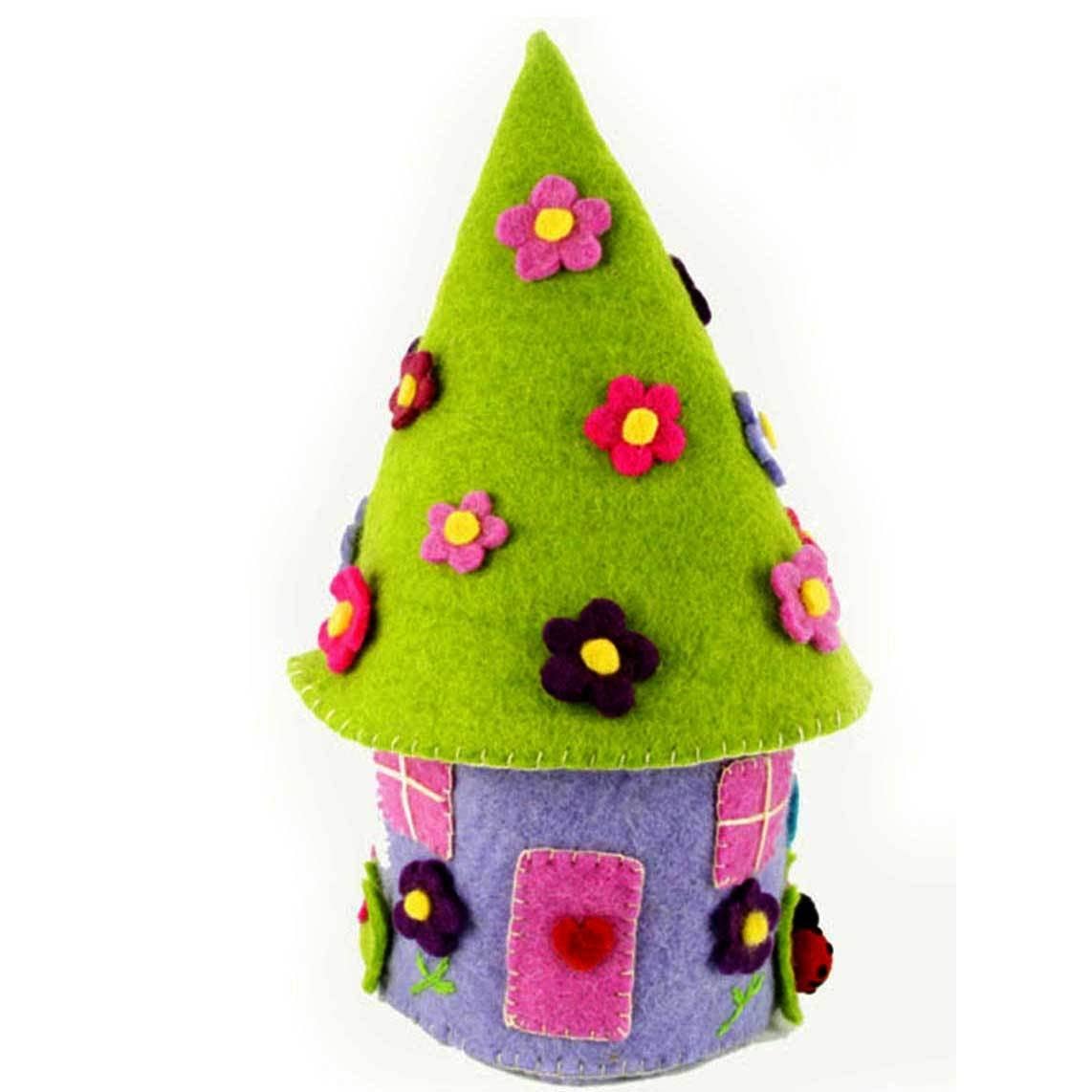 Handcrafted Purple Felt Fairy House with fairy