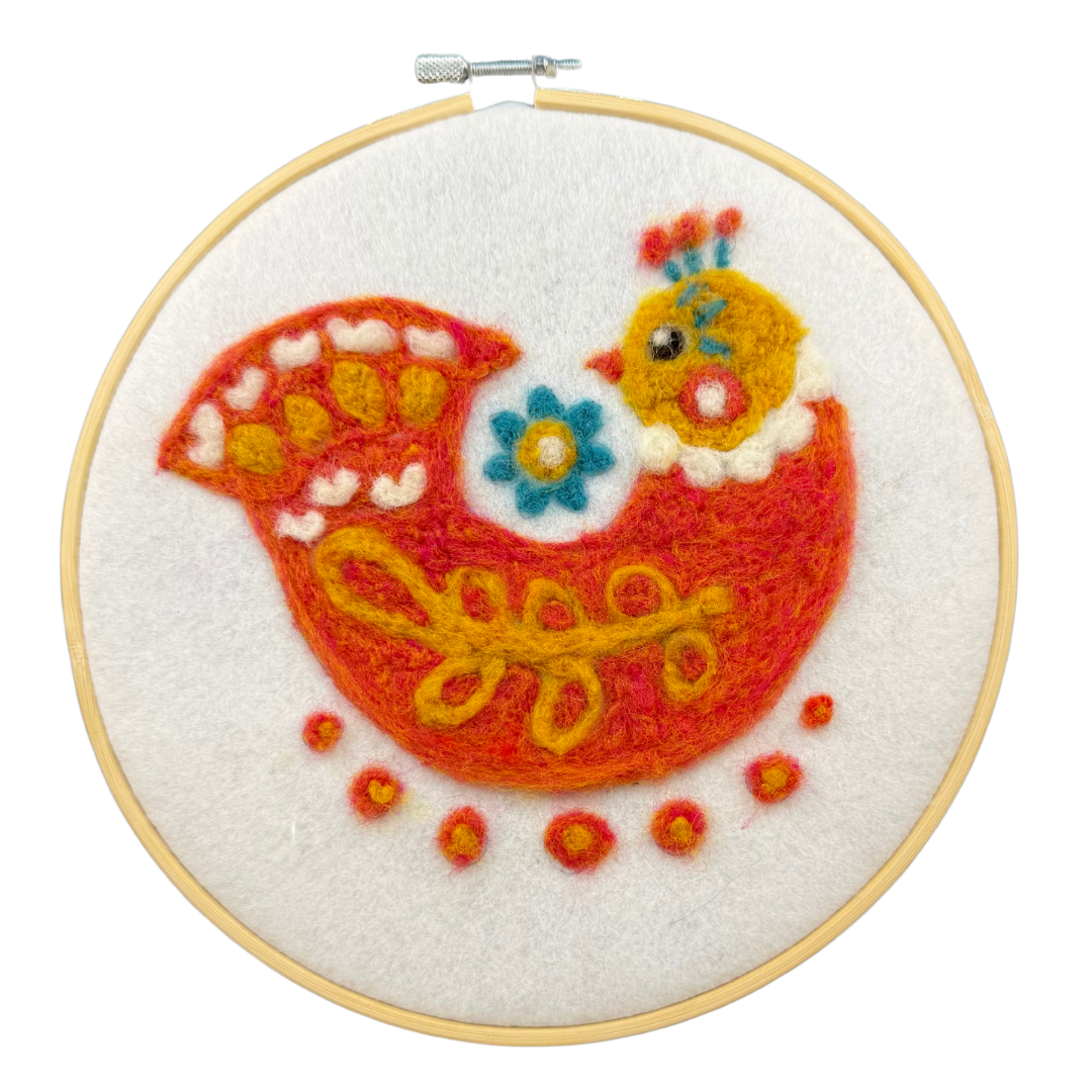 Folk Bird Folk Hen - Felted Art