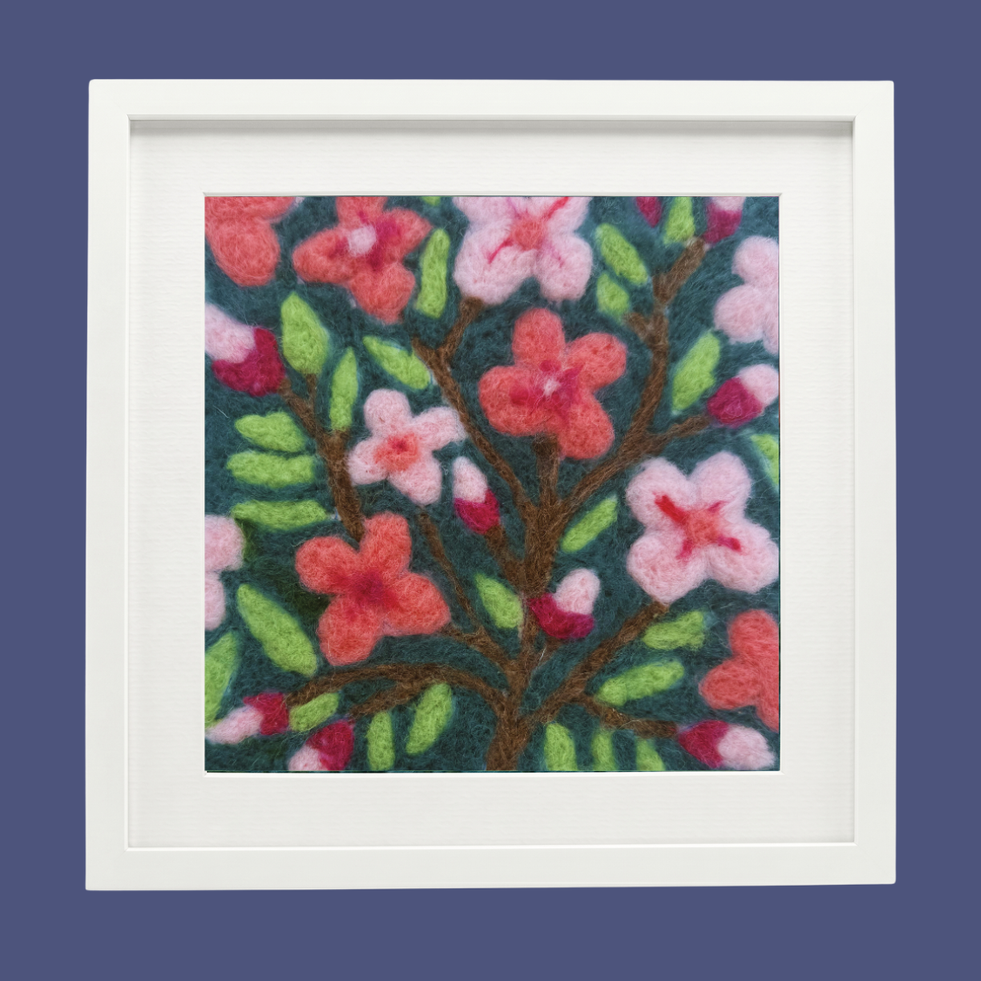 Peach Blossom- Felted Art Tile